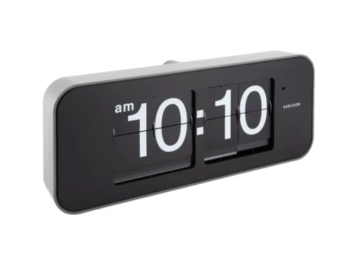 Wandklok Finsella Zilver van Karlsson met retro flip-mechanisme, zilverkleurige PVC-behuizing en zwart display
