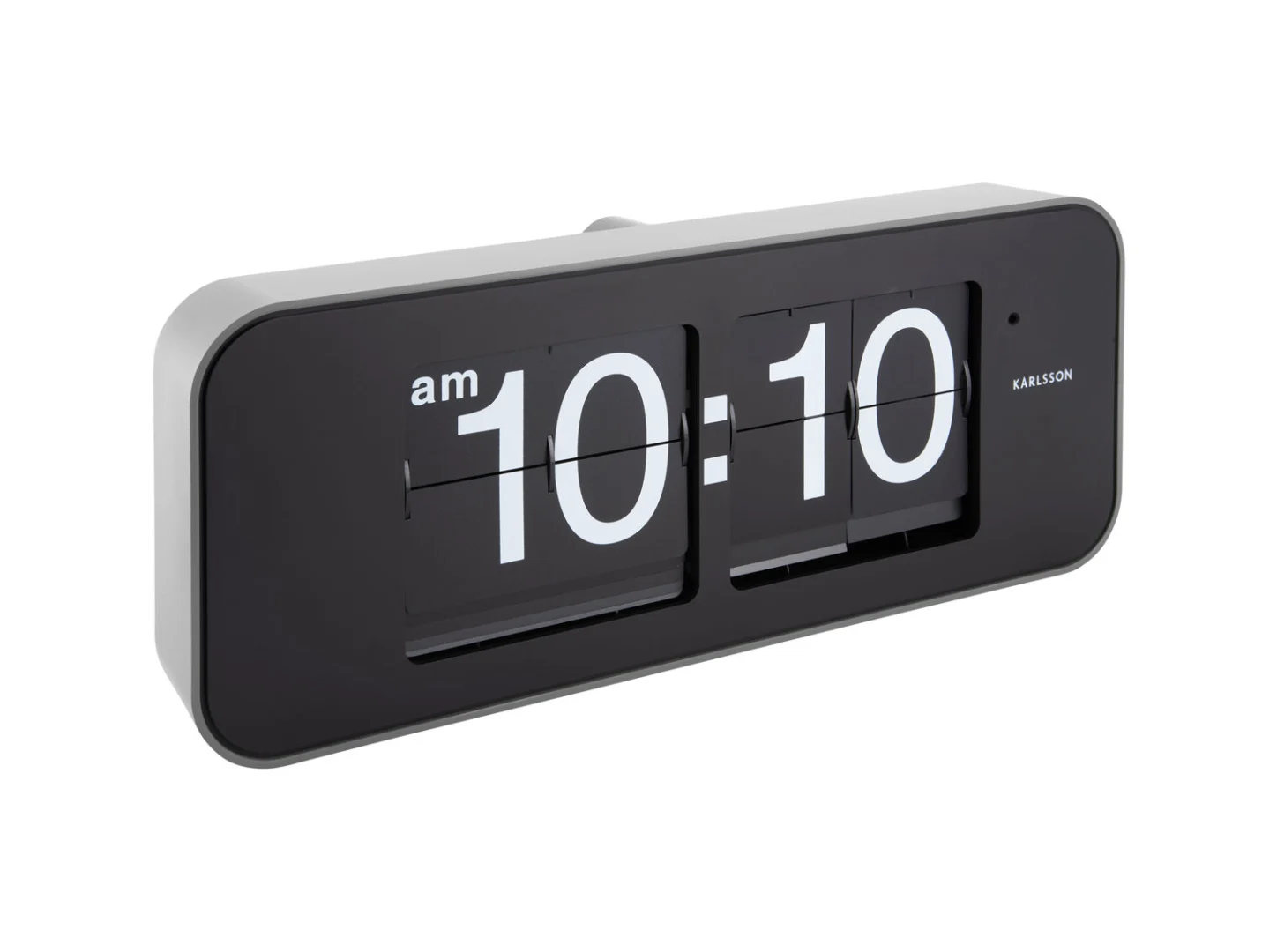Wandklok Finsella Zilver van Karlsson met retro flip-mechanisme, zilverkleurige PVC-behuizing en zwart display