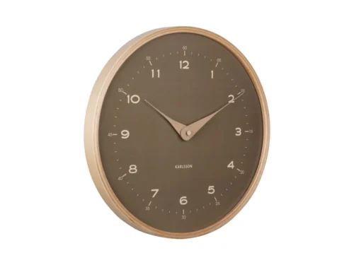 Wandklok Miroro Groen met houten rand, strakke wijzerplaat en moderne retro uitstraling