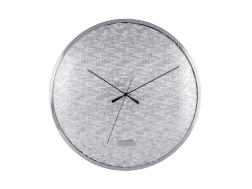 Karlsson Hassonte zilveren wandklok met glanzende mozaïeklook en speelse zwarte wijzers, 40 cm afgerond
