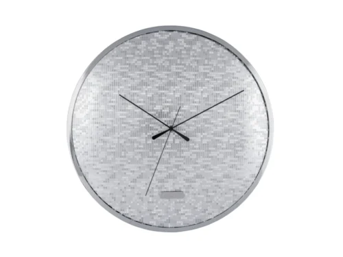Karlsson Hassonte zilveren wandklok met glanzende mozaïeklook en speelse zwarte wijzers, 40 cm afgerond