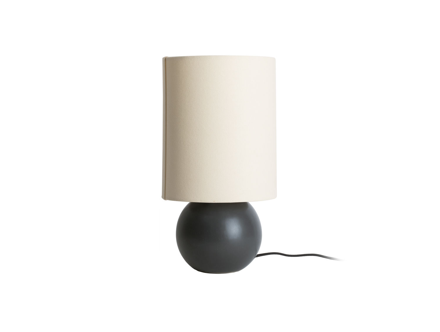 Tafellamp Meinang zwart H35 cm met canvas kap en keramische bolvoet, stijlvol en compact