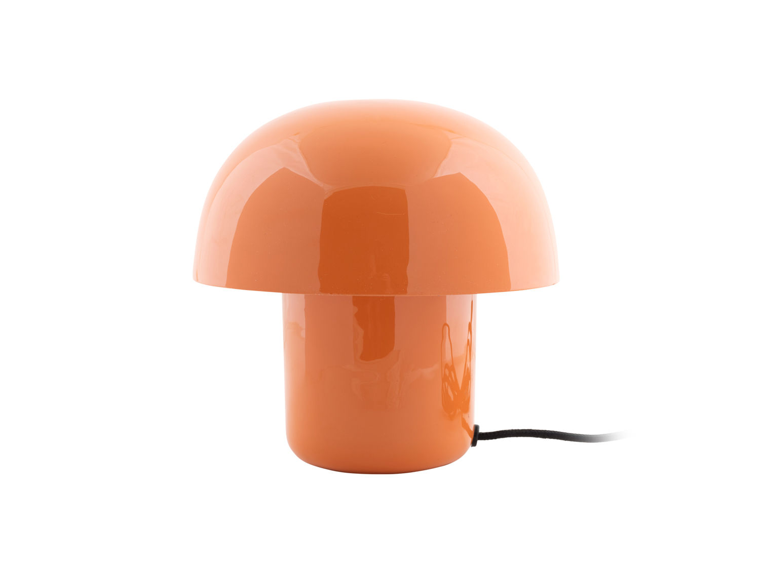 Tafellamp Zerdal helder oranje met glanzende geëmailleerde mushroom-vorm en snoer, 20 cm hoog
