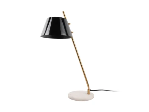 Voovu zwarte tafellamp met marmeren voet, gouden arm en modern ijzeren design, H53 cm