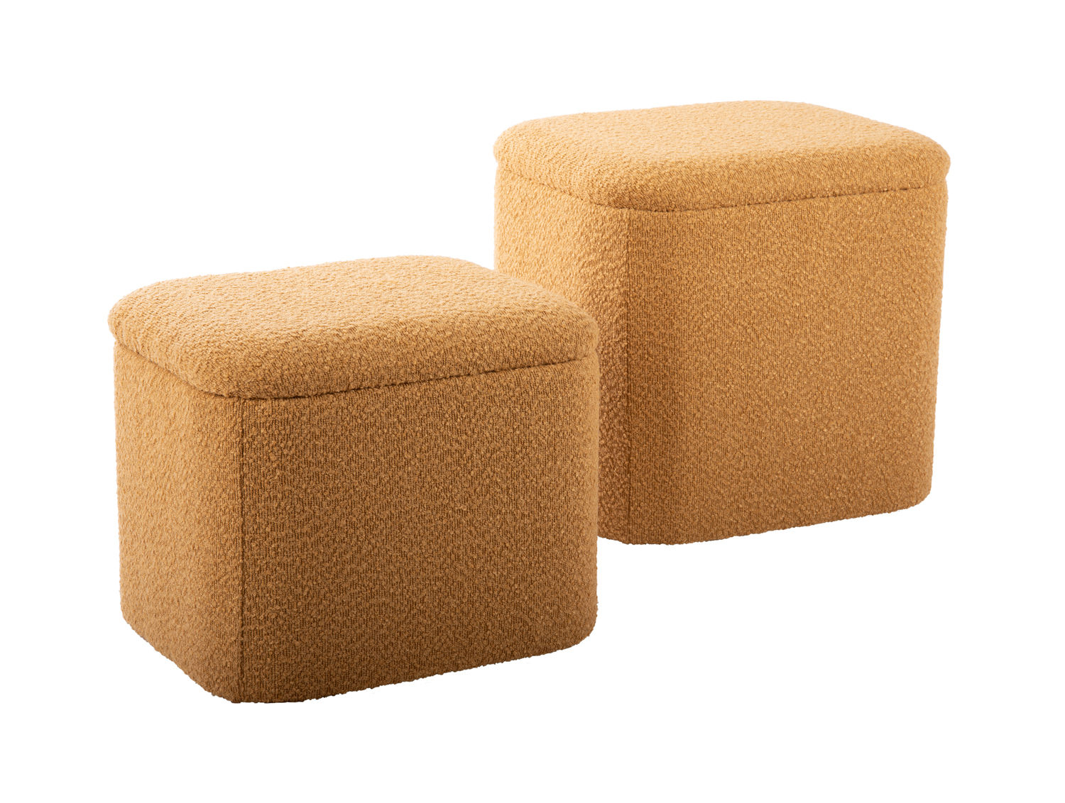 Geel bouclé poef Ada van Leitmotiv, compact en zacht met afgeronde hoeken