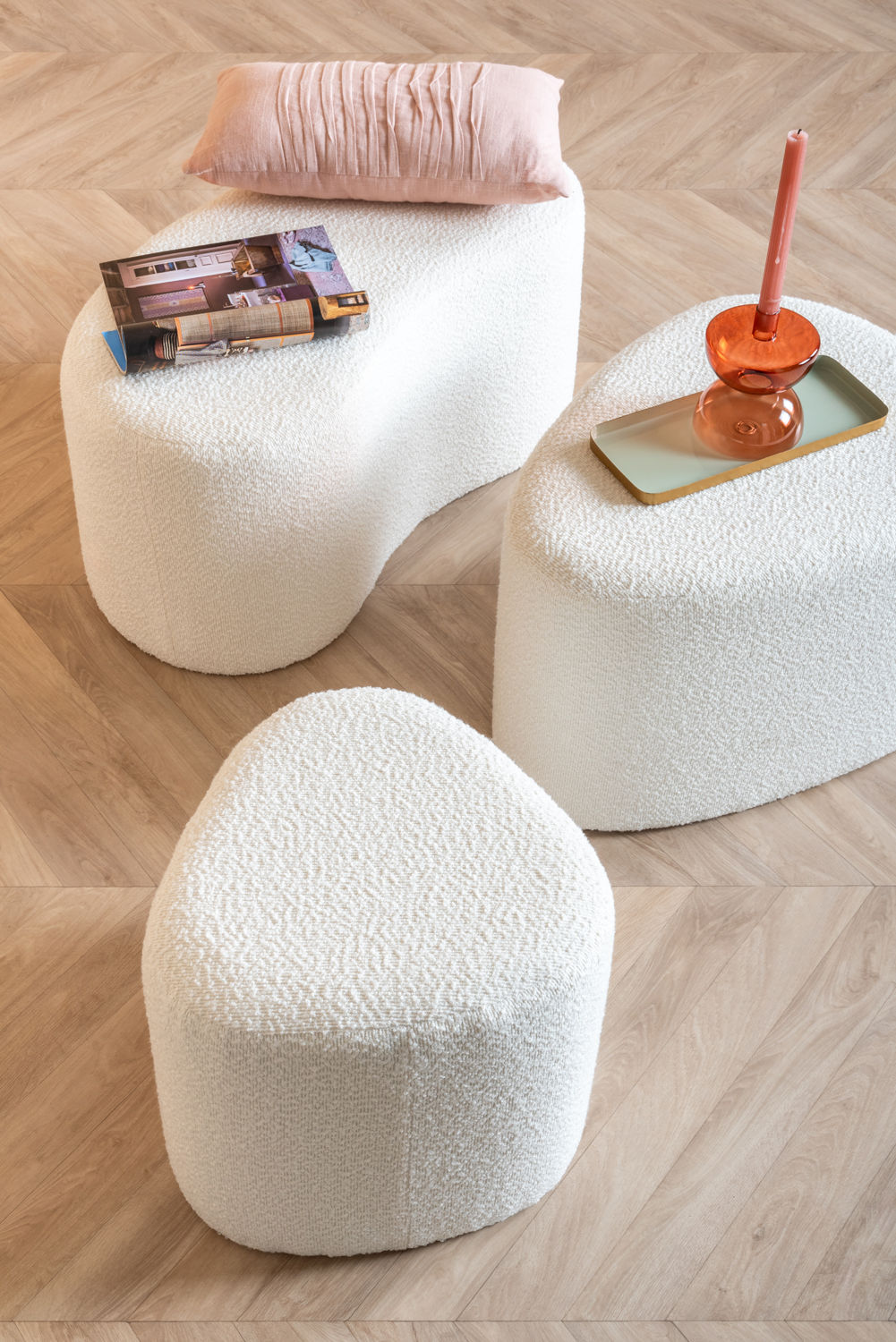 Poef Baskum Bouclé Wit - Afbeelding 3
