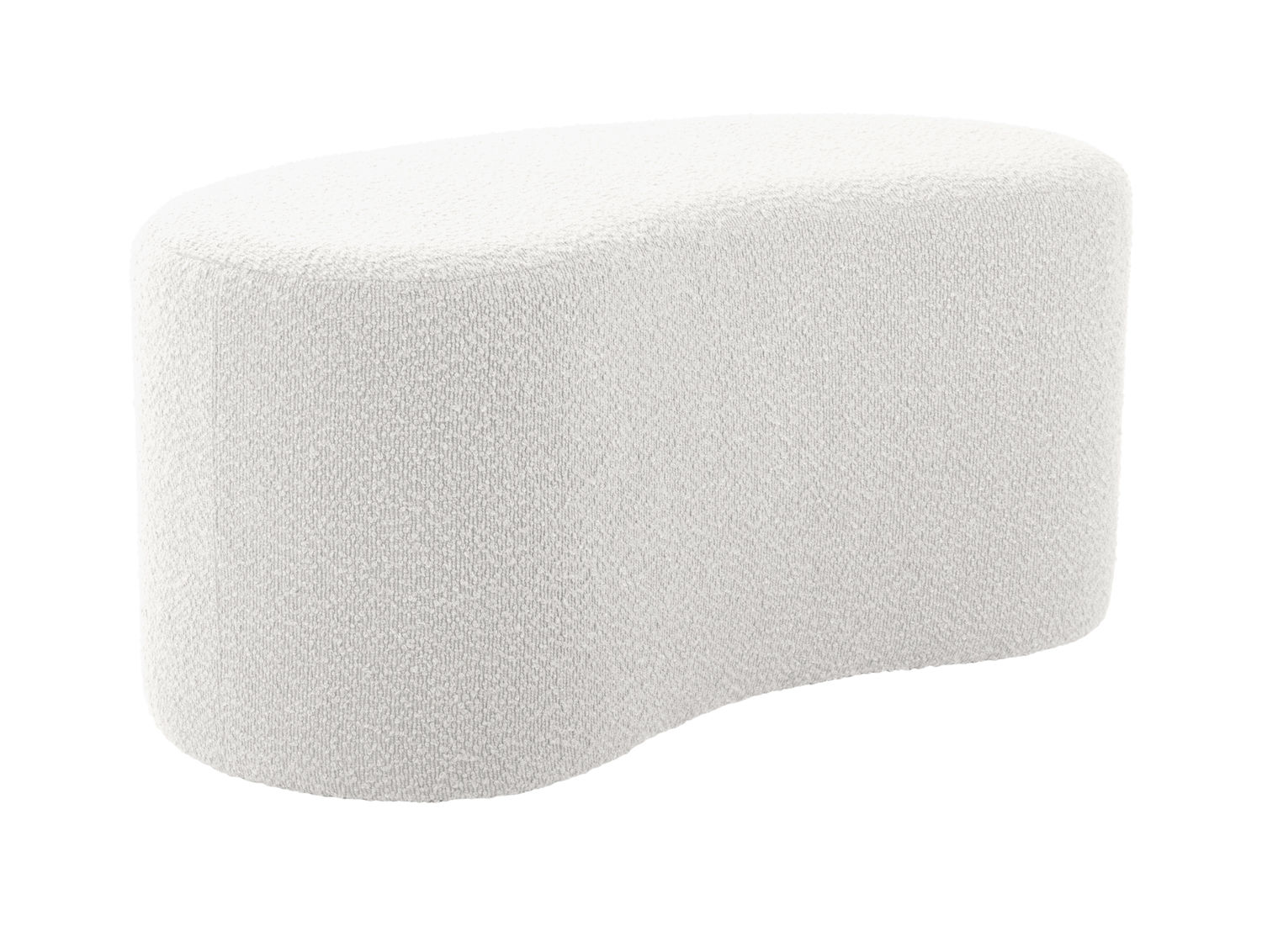 Poef Main Bouclé Wit, off white bouclé poef met zachte afgeronde vorm
