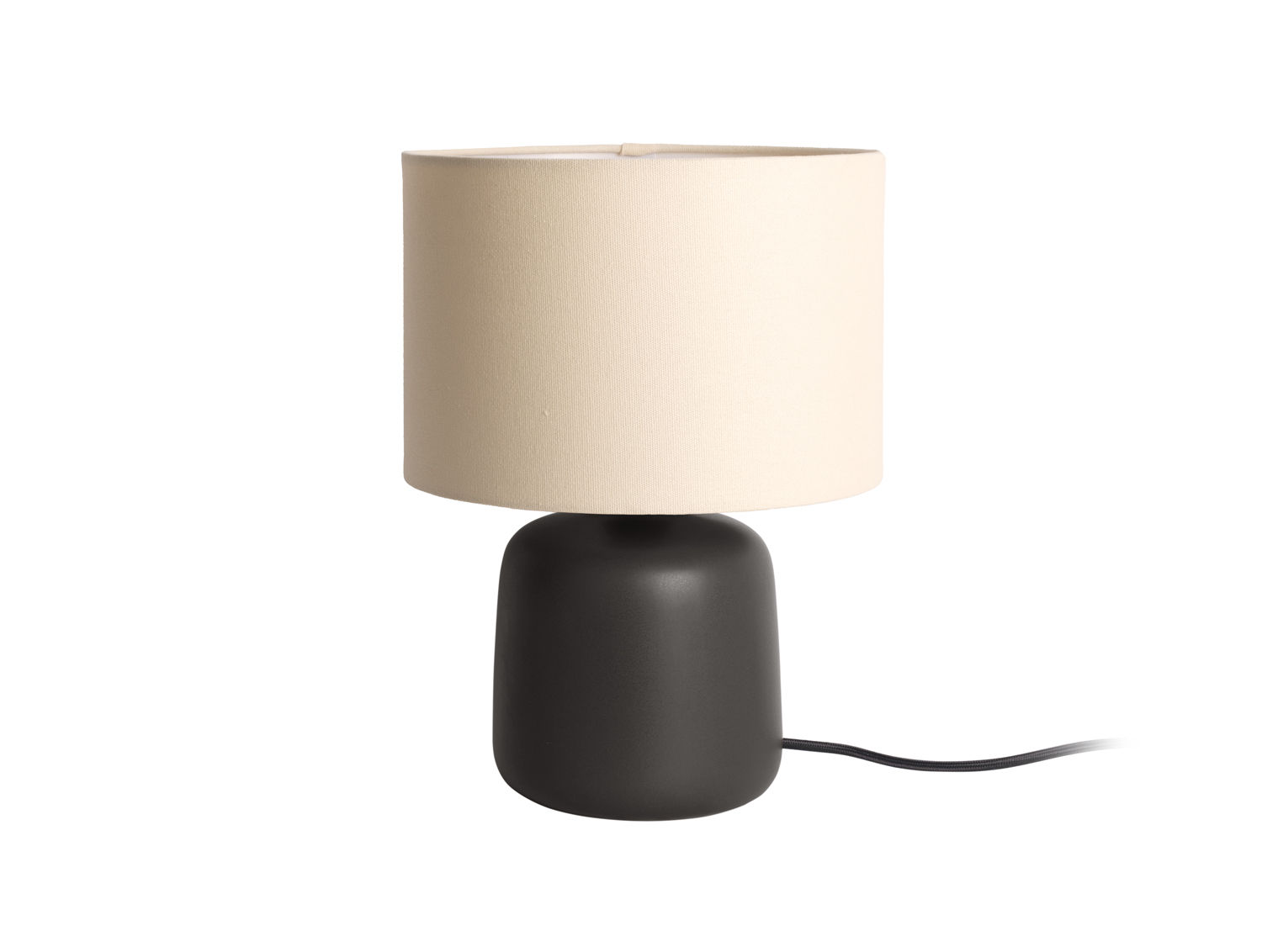 Tafellamp Gobir Zwart H33 cm met canvas kap en keramische voet in minimalistisch design