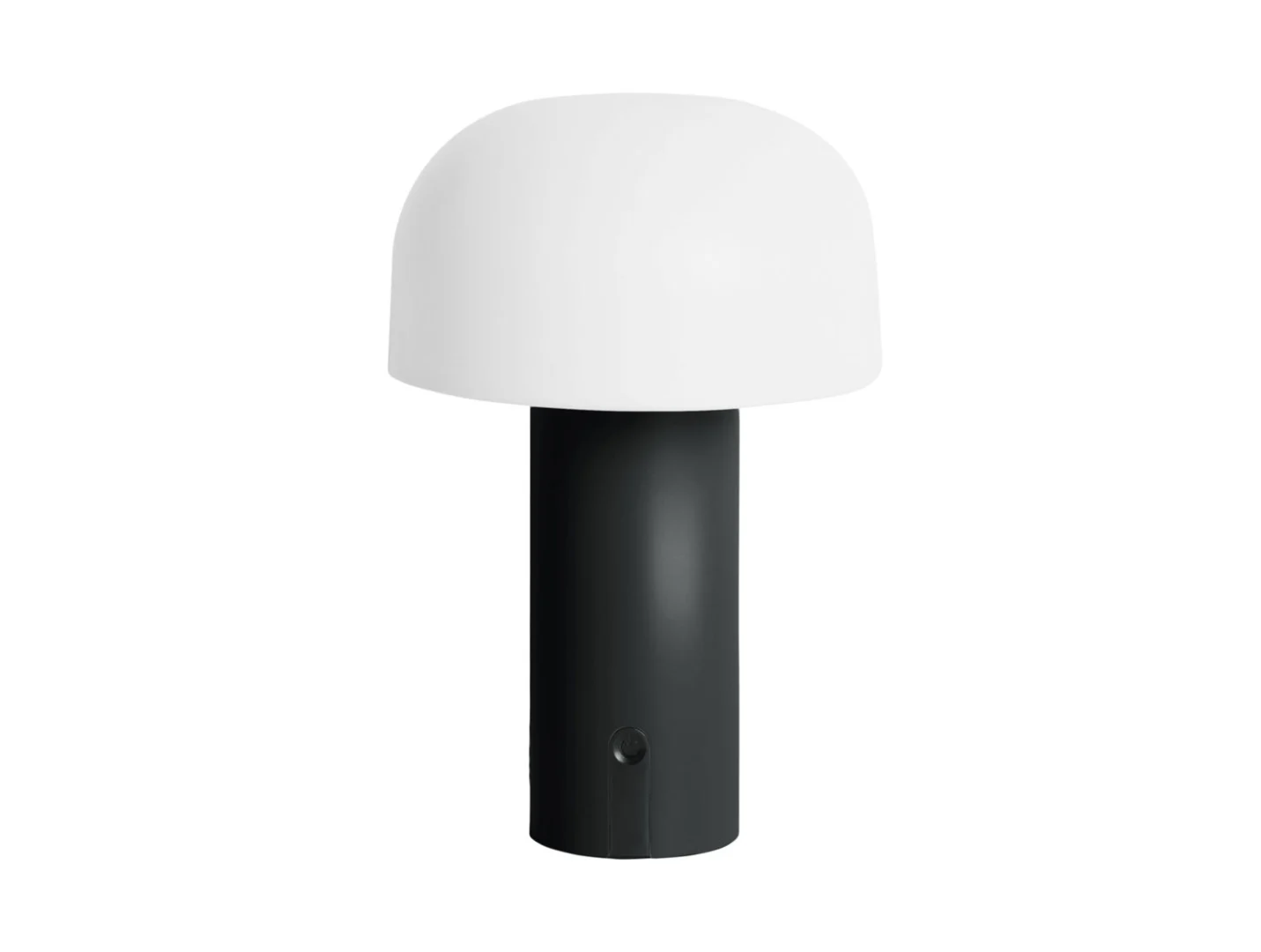 Tafellamp Brurnena zwart met milky white kap, snoerloos LED-ontwerp en retro look