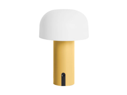 Tafellamp Nandond geel met milky white kap, snoerloos LED-design in moderne retrostijl