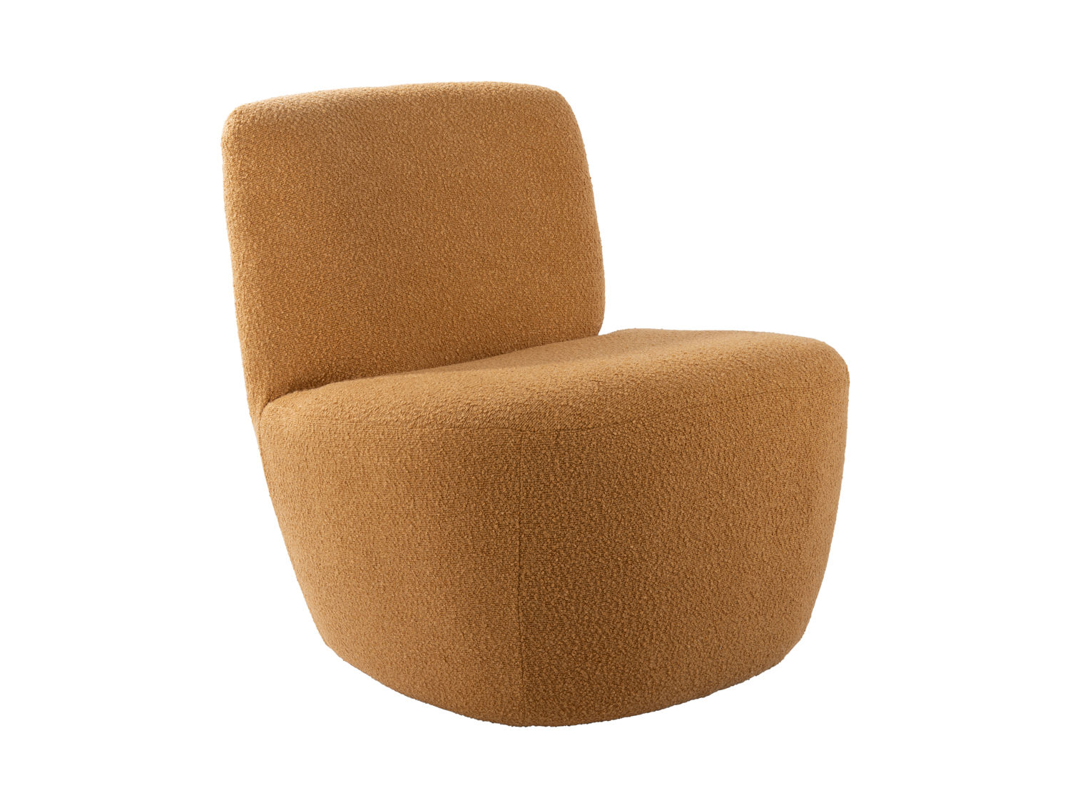 Stoel Balloro Bouclé Geel, compacte draaistoel met zachte bouclé bekleding en afgeronde vorm