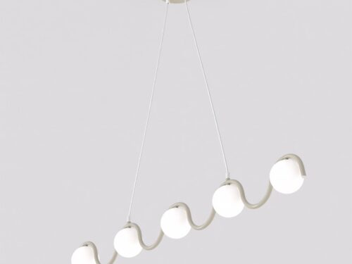 Hanglamp Mannor Beige Ø10 cm met slank golfontwerp, vijf witte glazen lichtpunten en beige afwerking