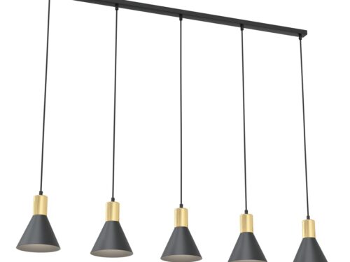 Hanglamp Sleinsund Zwart Ø16 cm met 5 verstelbare pendels en goudkleurige accenten