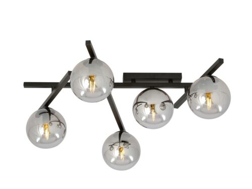 Plafondlamp Peilly zwart Ø15 cm met 5 glazen bollen en strakke moderne afwerking