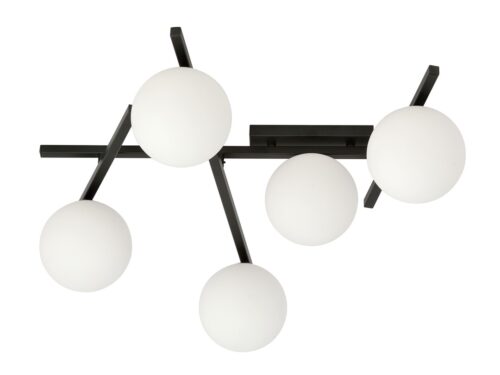 Plafondlamp Skummira zwart Ø15 cm met vijf witte glazen kappen en moderne SLIM-collectie styling