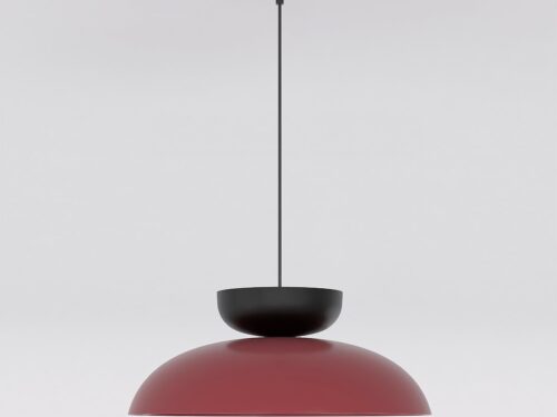 Hanglamp Slaurros Bordeaux met bordeaux kap, zwarte accenten en Scandinavisch design