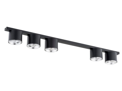 Plafondlamp Maaldena Zwart, strakke zwarte plafondbalk met vijf verstelbare GU10-spots