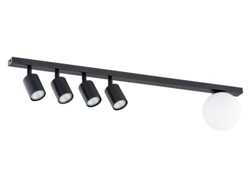 Plafondlamp Slummar Zwart Ø14 cm met 4 spots en witte glazen kap, modern en strak design
