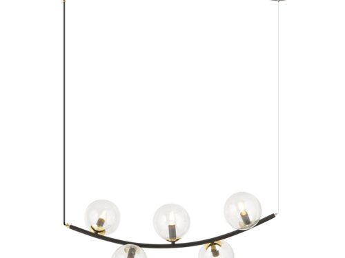 Hanglamp Morran zwart Ø14 cm met goudkleurige details en vijf transparante glazen kappen