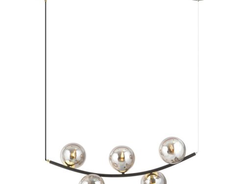 Hanglamp Celli Zwart Ø14 cm met vijf glazen bollen en zwart gebogen frame, retro en stijlvol