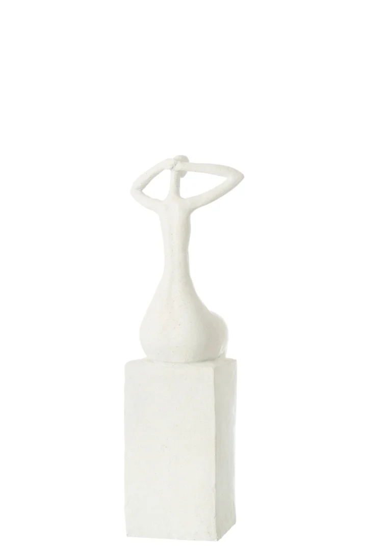 Beeld Fleessik polyresin wit op mat-witte sokkel, elegant woonaccessoire van 38 cm hoog