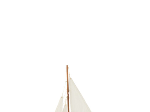 Modelschip Febino Hout Wit met zeil, slanke maritieme vorm en houten standaard