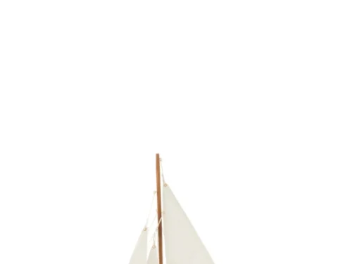 Modelschip Febino Hout Wit met zeil, slanke maritieme vorm en houten standaard