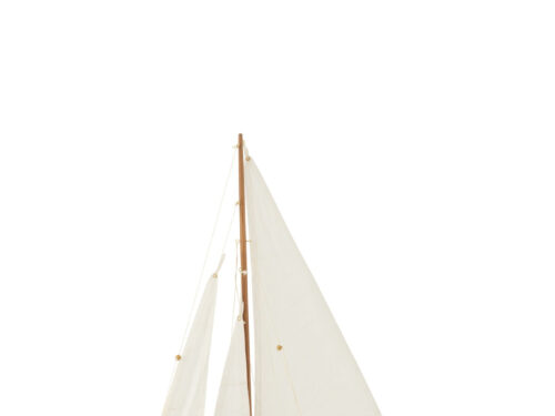 Modelschip Treentura Hout Wit, decoratieve zeilboot met witte zeilen en naturel houten romp