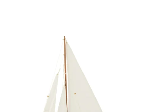 Modelschip Treentura Hout Wit, decoratieve zeilboot met witte zeilen en naturel houten romp