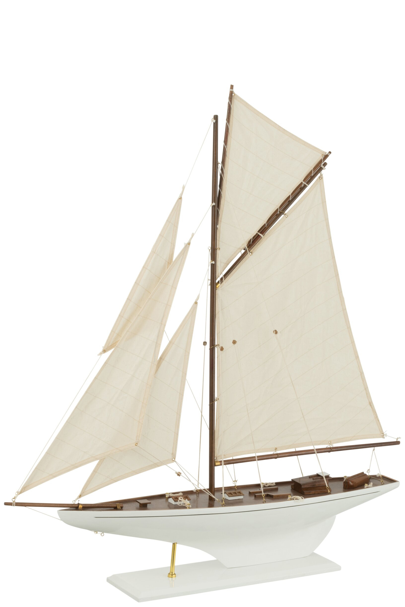 Modelschip Peetano Hout Wit met witte zeilen en houten details op standaard, decoratief woonaccessoire