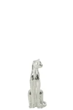 Spiegel Paaskea zilveren kat met mozaïeklook, decoratieve woonaccessoire uit polyresin en spiegelglas