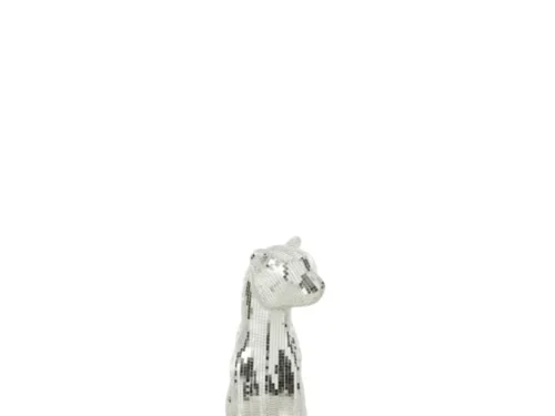 Spiegel Paaskea zilveren kat met mozaïeklook, decoratieve woonaccessoire uit polyresin en spiegelglas