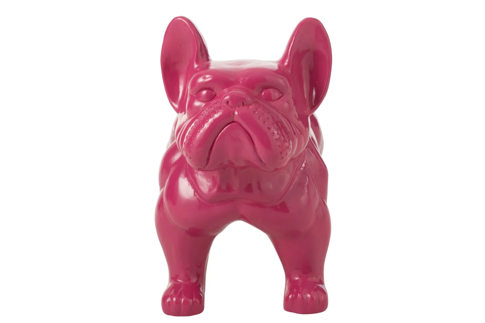 Woonaccessoire Priemos Roze: opvallende roze bulldog sculptuur van glanzend MGO voor een modern interieur