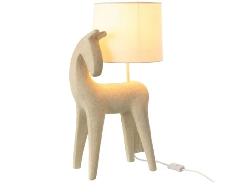 Tafellamp Roorni Steen H56 cm met beige kap, sculpturale dierenvoet en snoerschakelaar