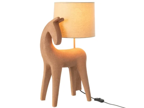 Tafellamp Skeldum H56 cm met terra lampvoet en beige kap, modern dierlijk design, E27-aansluiting
