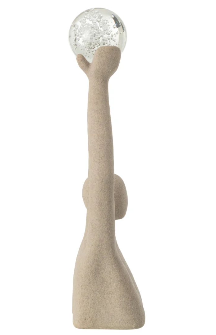 Woonaccessoire Hausero polyresin naturel met slanke buste en transparante bolvormige kop met kristalaccenten