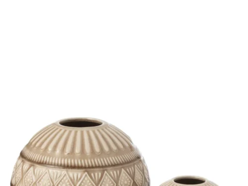 Bolvaas Venetie bruine porseleinen vaas met ronde vorm en decoratief reliëf, H17 cm