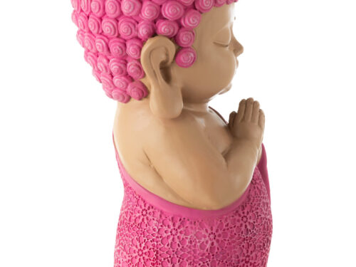 Jaandik polyresin biddende monnik, meerkleurig met roze details en rustige decoratieve uitstraling