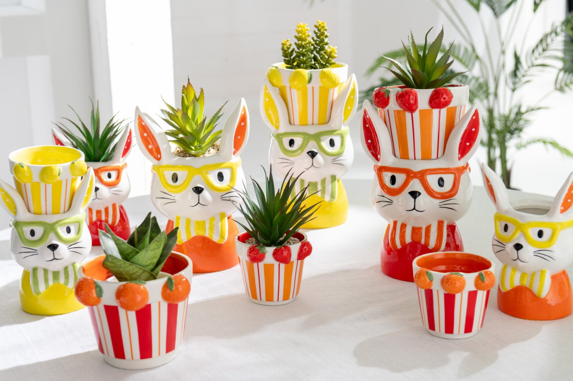 Bloempot Nummira Dolomiet Meerkleurig H25,5 cm - Set van 3 - Afbeelding 3