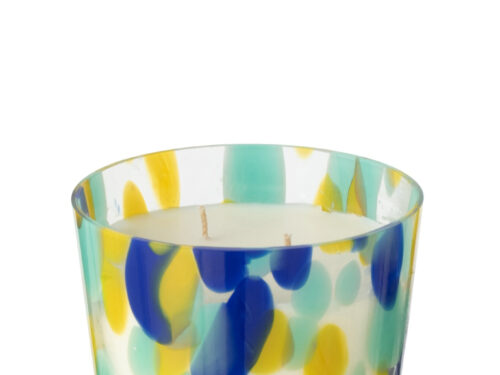 Geurkaars Priesine in meerkleurig glas, sojawas, witte thee geur en twee lonten