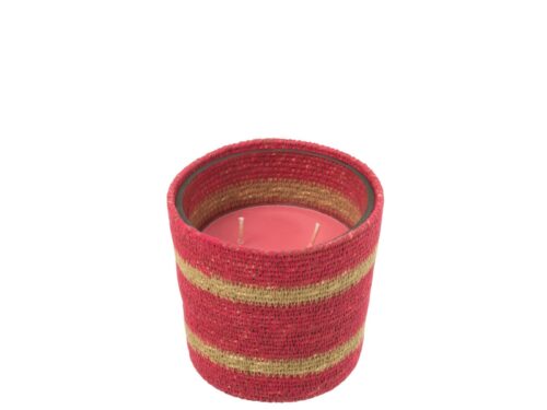 Geurkaars Zielvar in roze glas met rotan rand en zachte bloemige uitstraling