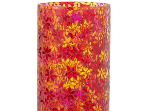 Tafellamp Zoonden glas H45,5 cm met meerkleurig mozaïekglas en mangohouten voet