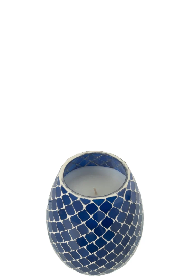 Geurkaars Baannena Blauw met mozaïekpatroon en lange brandduur voor sfeervol interieur
