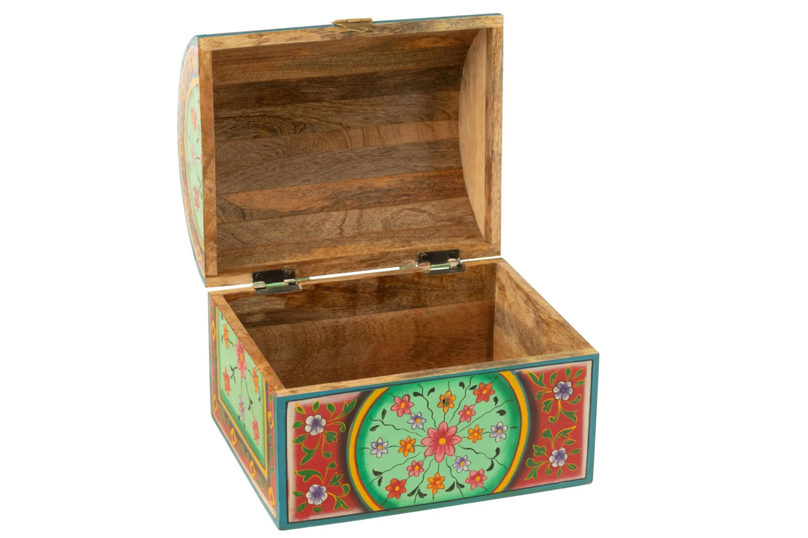 Opbergdoos Haasia MDF met meerkleurige bloemenprint en mangohoutlook, open rechthoekig model