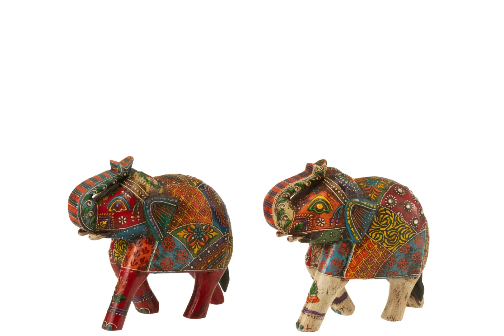 Decoratiefiguur Mildan mangohout: kleurrijke Elephant Delhi beeldjes, set van 2, handgemaakt en compact