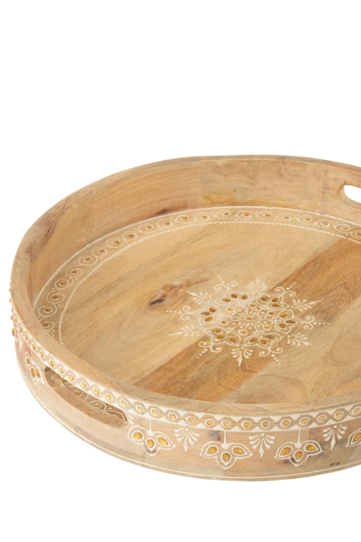 Zivak mangohouten dienblad met handgrepen en kralenaccent in naturel-wit, meerkleurige afwerking