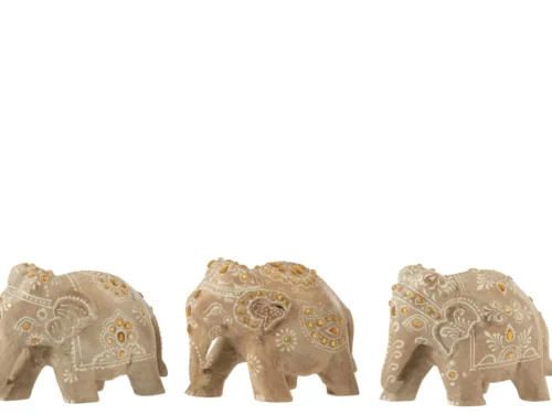 Decoratiefiguur Daarmund mangohout olifanten set van 3, meerkleurig en handbeschilderd met decoratieve patronen