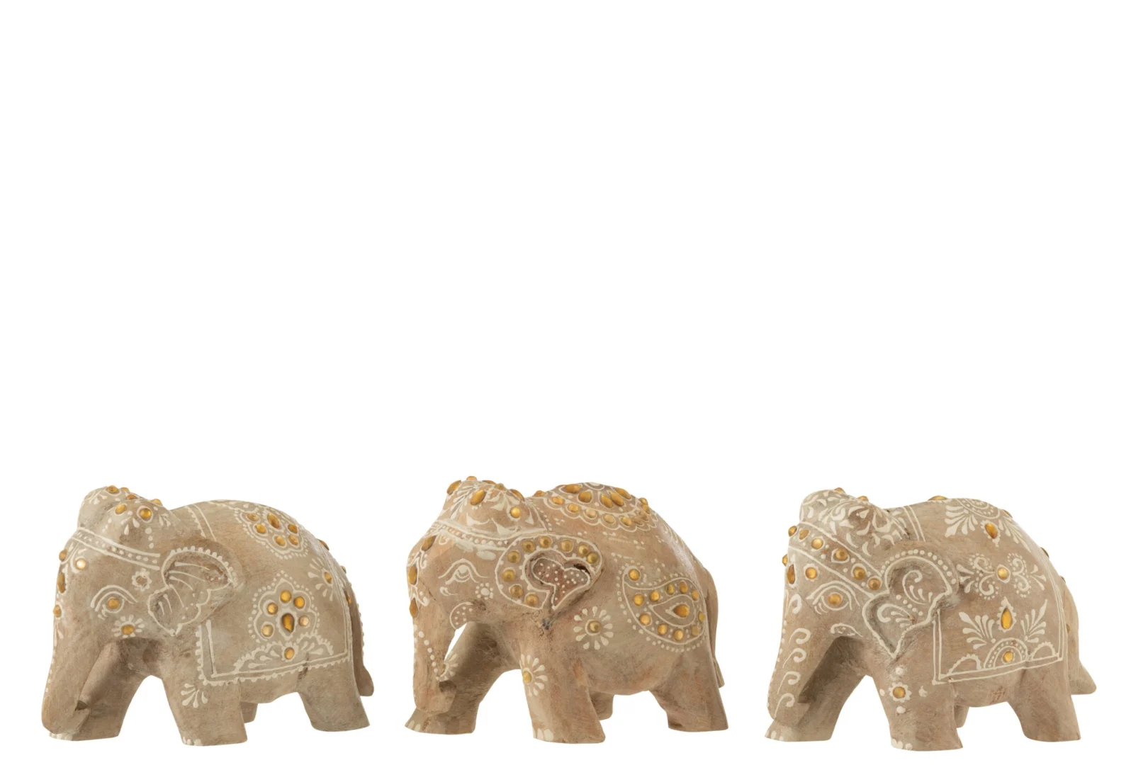 Decoratiefiguur Daarmund mangohout olifanten set van 3, meerkleurig en handbeschilderd met decoratieve patronen