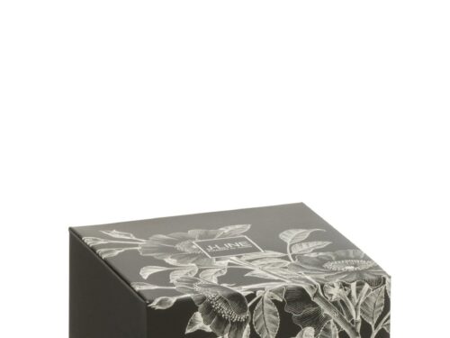 Geurkaars Mauskek in zwarte doos met cardamom-lime geur en bloemendessin