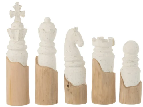 Woonaccessoire Malvu set van 5 mangohouten schaakstukken, meerkleurig wit/naturel afwerking